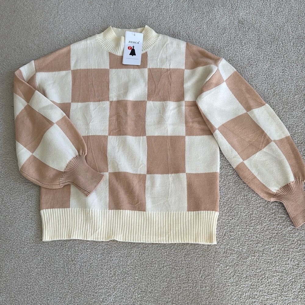 Checkered Beige and Cream Sweater